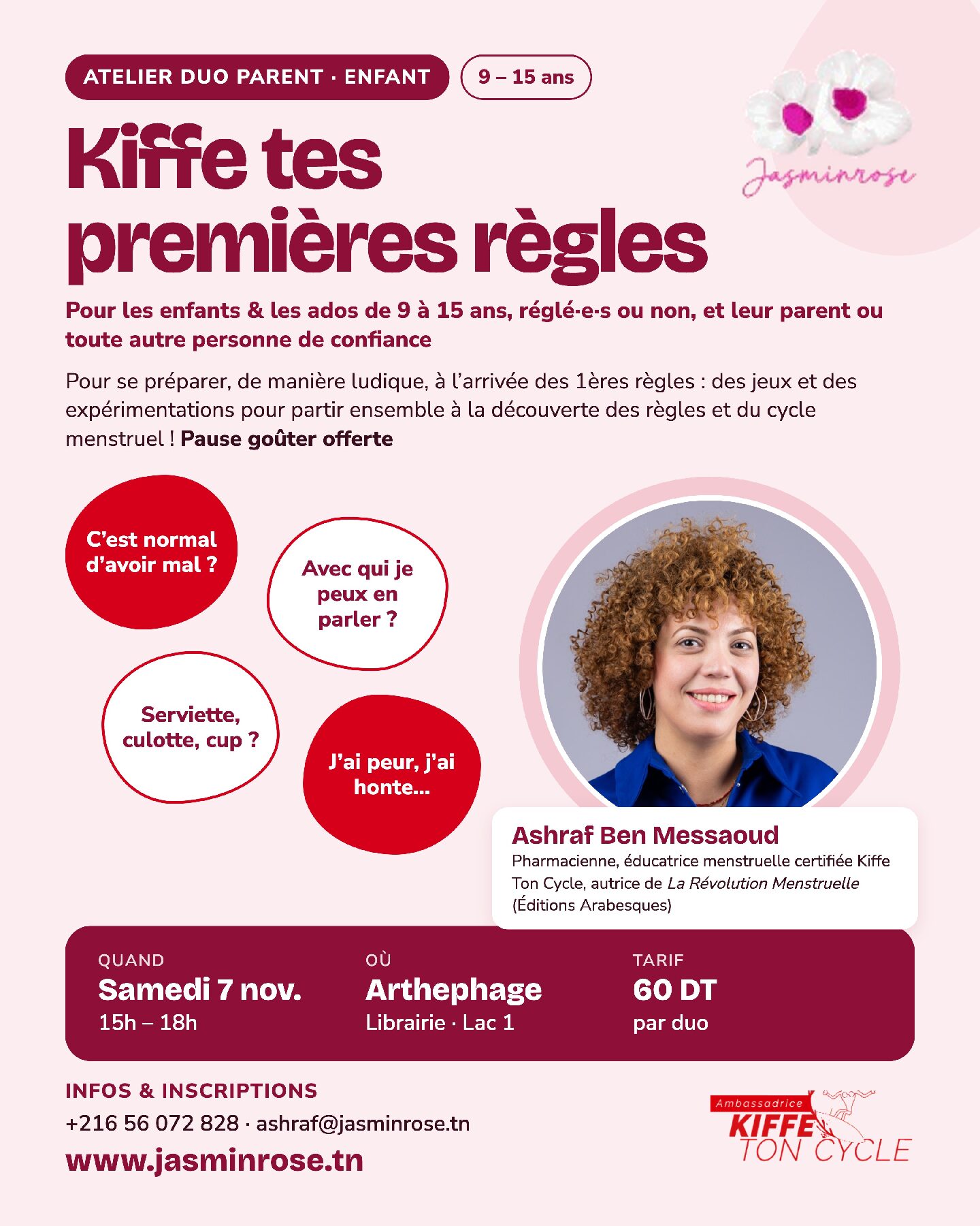 Atelier "Kiffe tes premières règles" - Samedi 7 novembre, Tunis